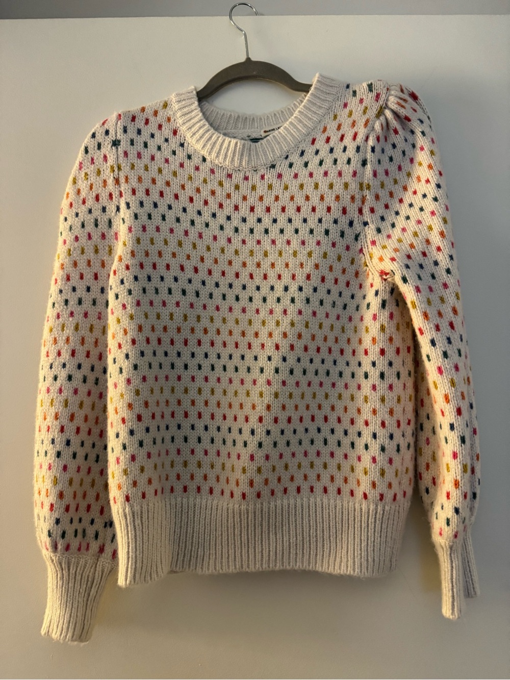 Marine Layer Cream Sweater with Multicolor Dot Pattern
